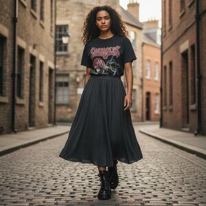 Vintage Linen Blend Womens Sz 1X Black Flowy Crepe Whimsigoth Maxi Skirt